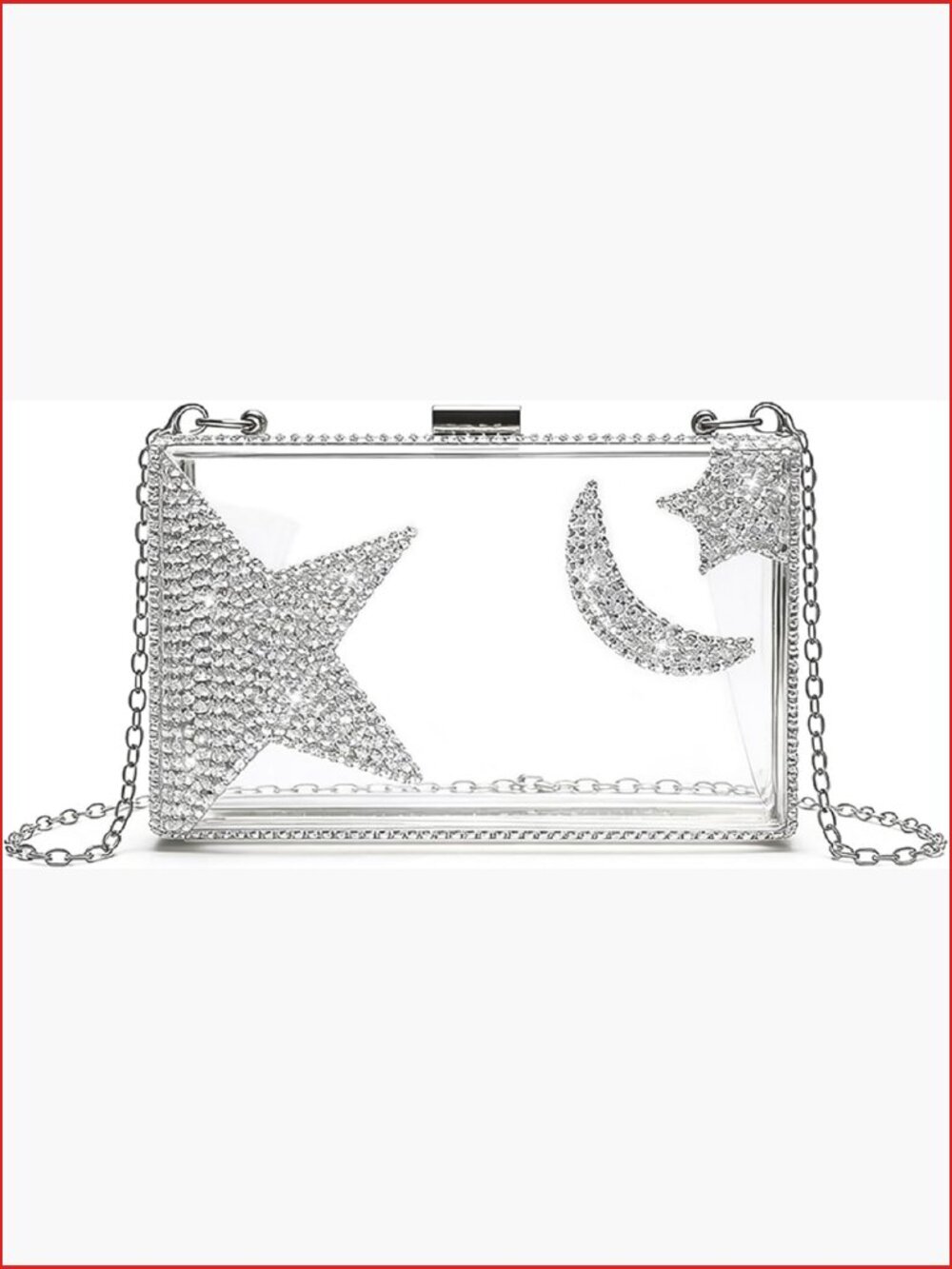 Clear Acrylic Moon Star Rhinestone Chain Clutch Purse
